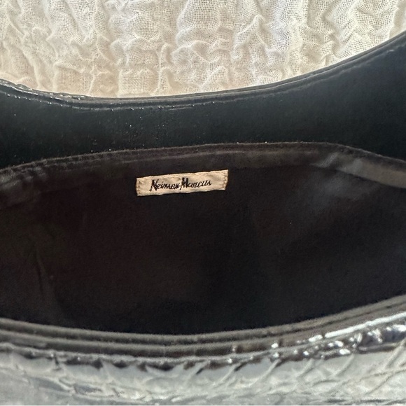 Vintage Neiman Marcus Patent Leather Croc Embossed Tote Bag Black OS - Picture 3 of 7